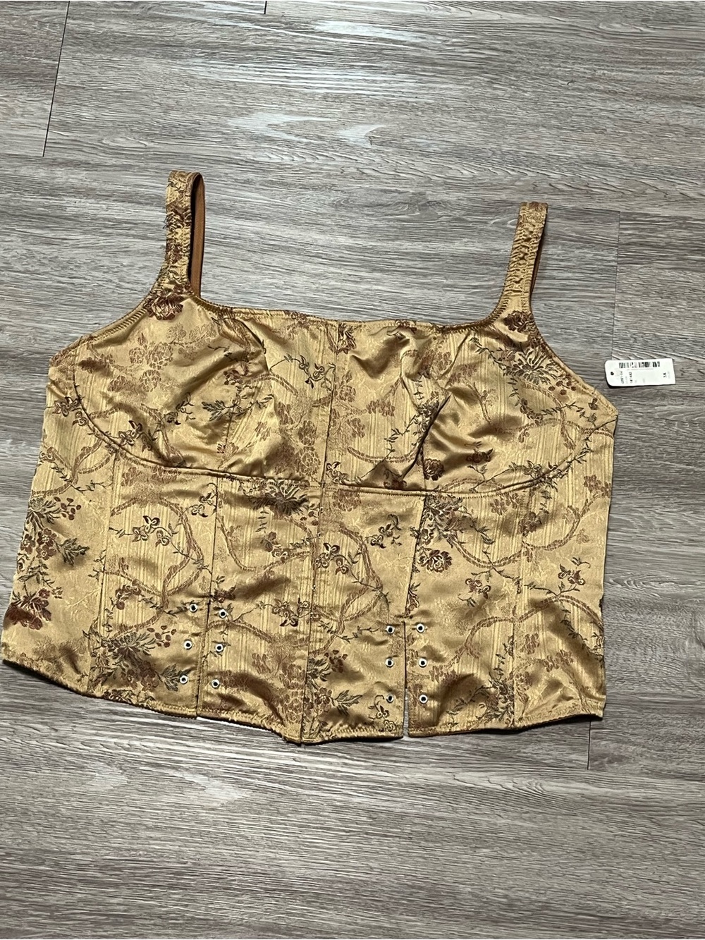 Addition Elle Gold Corset Top 3X Lace Up Bustier Satin Statement Piece